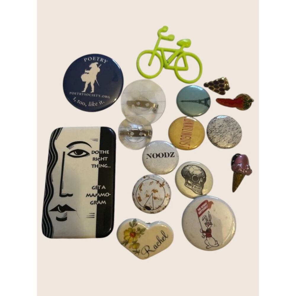 📌 VTG NOVELTY PIN BUTTON 16 PC BICYCLE POP CULTURE HUMOR BADGE STACK BUNDLE LOT